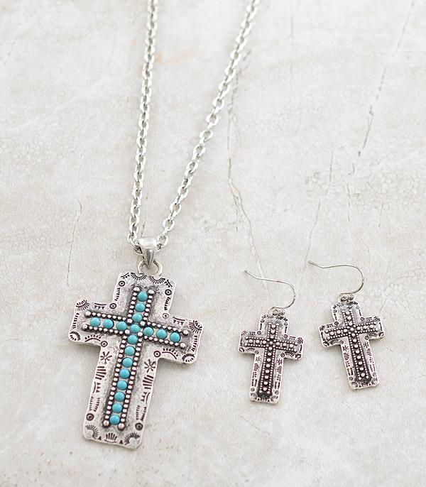 New Arrival :: Wholesale Western Turquoise Cross Pendant Necklace