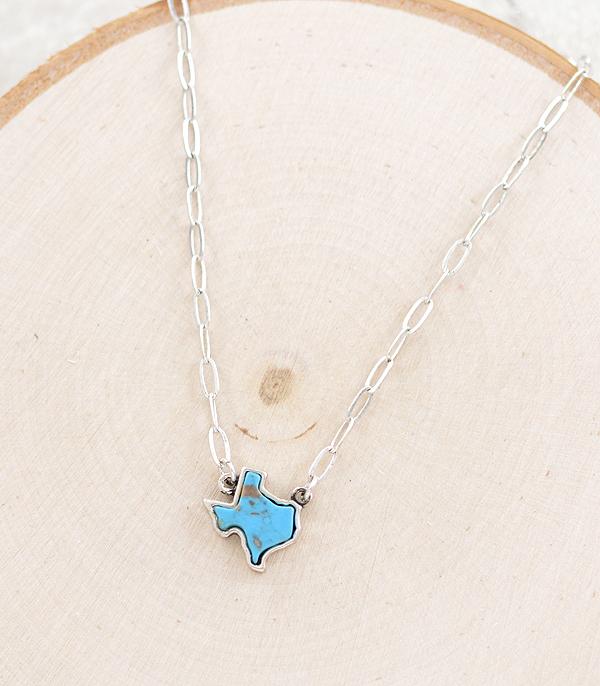 NECKLACES :: TRENDY :: Wholesale Turquoise Texas Map Pendant Necklace