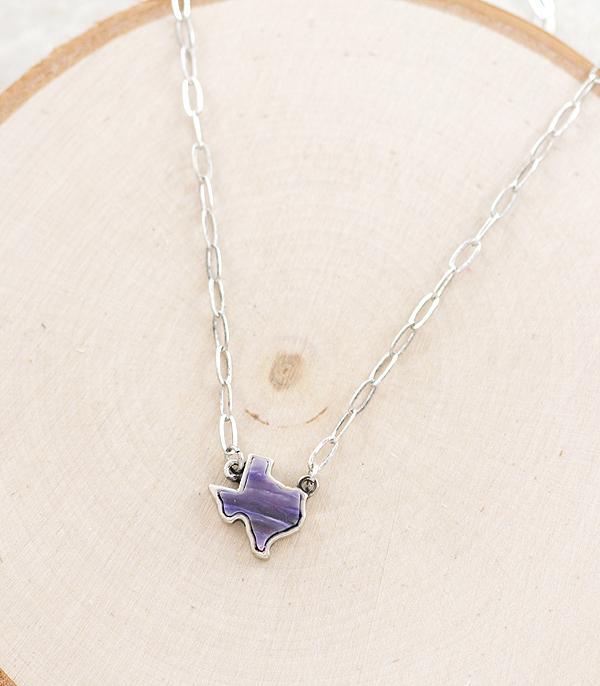 NECKLACES :: CHAIN WITH PENDANT :: Wholesale Purple Stone Texas Map Necklace