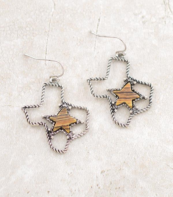 EARRINGS :: WESTERN HOOK EARRINGS :: Wholesale Semi Stone Texas Map Rope Earrings