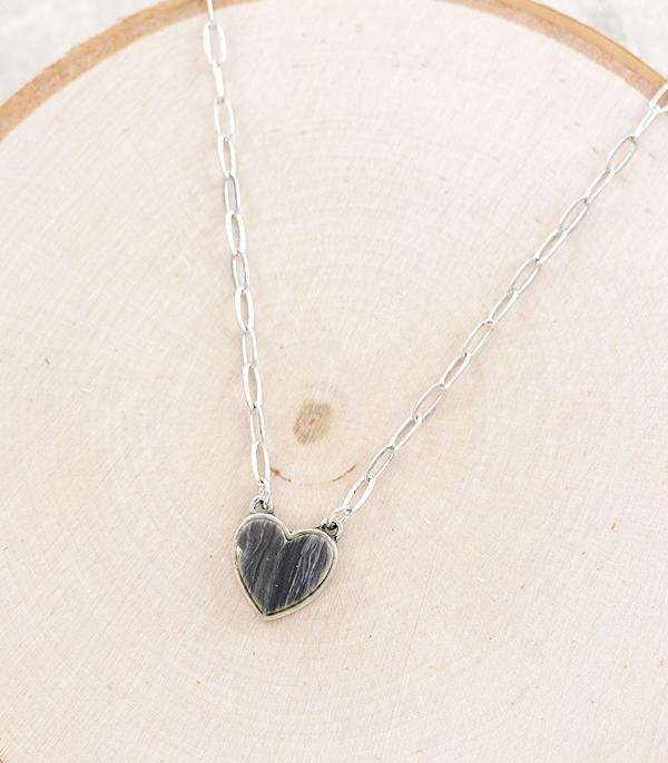 NECKLACES :: CHAIN WITH PENDANT :: Wholesale Black Semi Stone Heart Necklace
