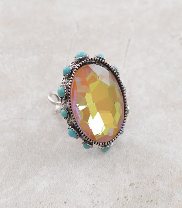 RINGS :: Wholesale Western Glam Glass Stone Turquoise Ring