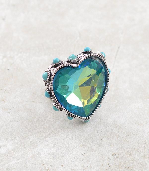 RINGS :: Wholesale Glass Stone Heart Turquoise Ring