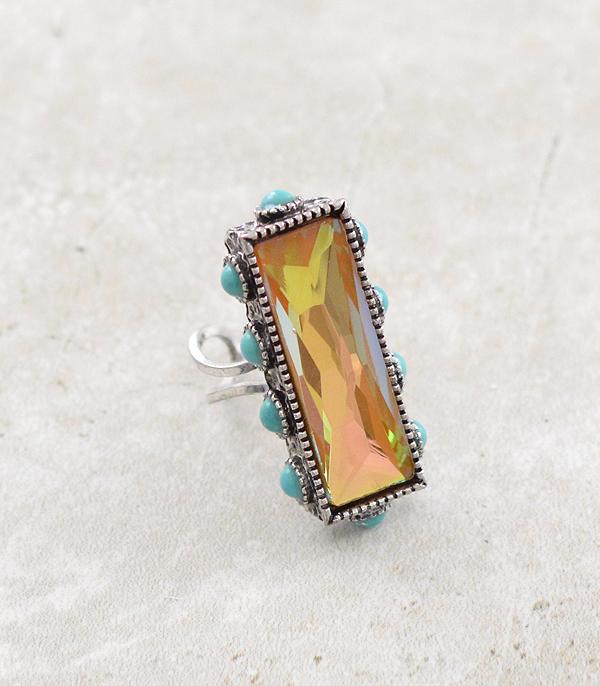 RINGS :: Wholesale Glass Stone Turquoise Bar Ring