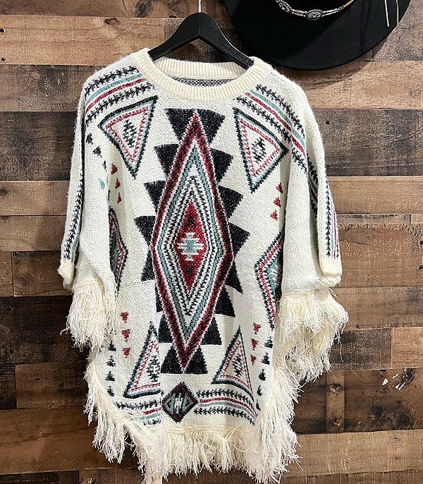 SCARVES I KIMONO :: KIMONO / PONCHO :: Wholesale Western Aztec Pattern Knit Poncho