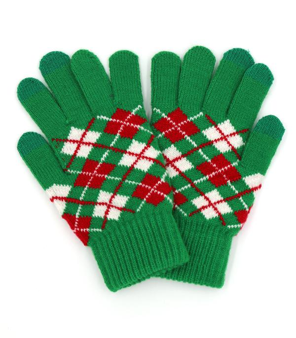 <font color=GREEN>HOLIDAYS</font> :: SOCKS I GLOVES :: Wholesale Argyle Knit Smart Touch Gloves