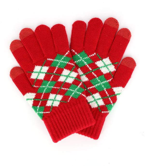 <font color=GREEN>HOLIDAYS</font> :: SOCKS I GLOVES :: Wholesale Argyle Knit Smart Touch Gloves