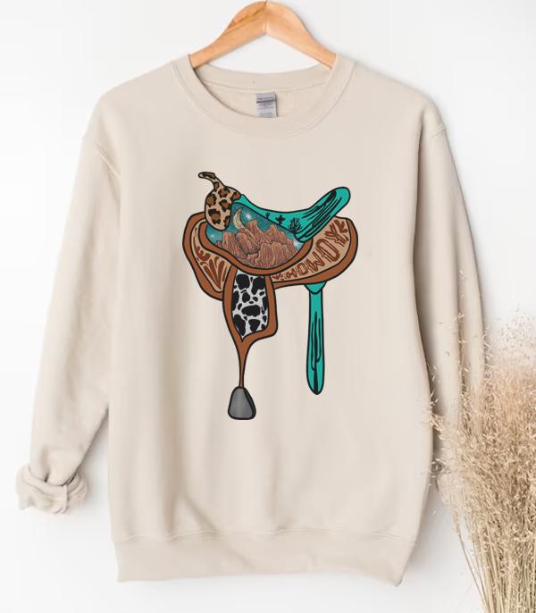 GRAPHIC TEES :: LONG SLEEVE :: Wholesale Western Howdy Saddle Sweatshirt