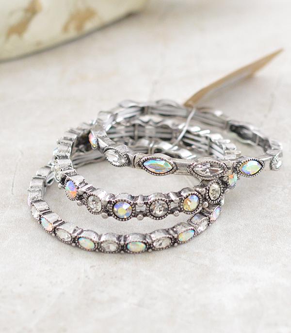 BRACELETS :: STRETCH :: Wholesale Glam Rhinestone Stacked Bracelet Set