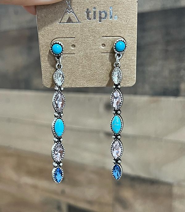 New Arrival :: Wholesale Turquoise Glass Stone Drop Earrings