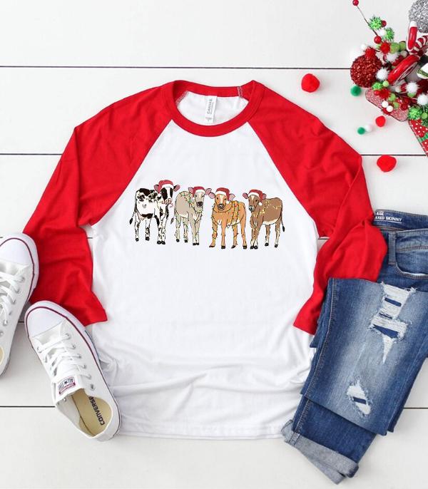 <font color=GREEN>HOLIDAYS</font> :: GRAPHIC TEES :: Wholesale Christmas Cows Raglan Tee