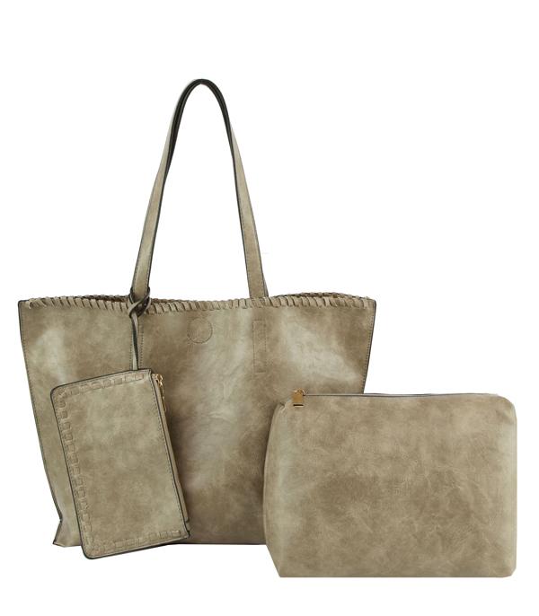 HANDBAGS :: CONCEAL CARRY I SET BAGS :: Wholesale 3 In 1 Vegan Leather Everyday Tote Bag