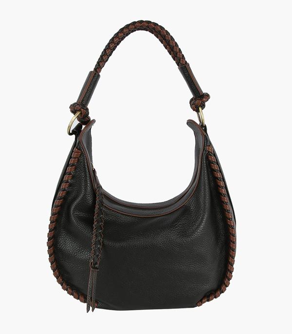 HANDBAGS :: FASHION :: Wholesale Vegan Leather Woven Trim Hobo Bag