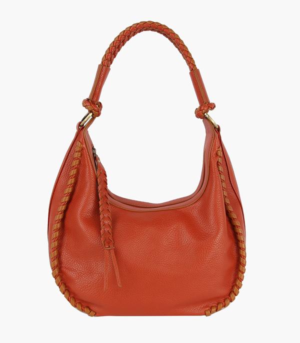 HANDBAGS :: FASHION :: Wholesale Vegan Leather Woven Trim Hobo Bag