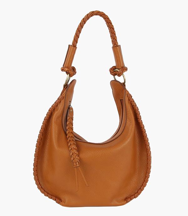 HANDBAGS :: FASHION :: Wholesale Vegan Leather Woven Trim Hobo Bag