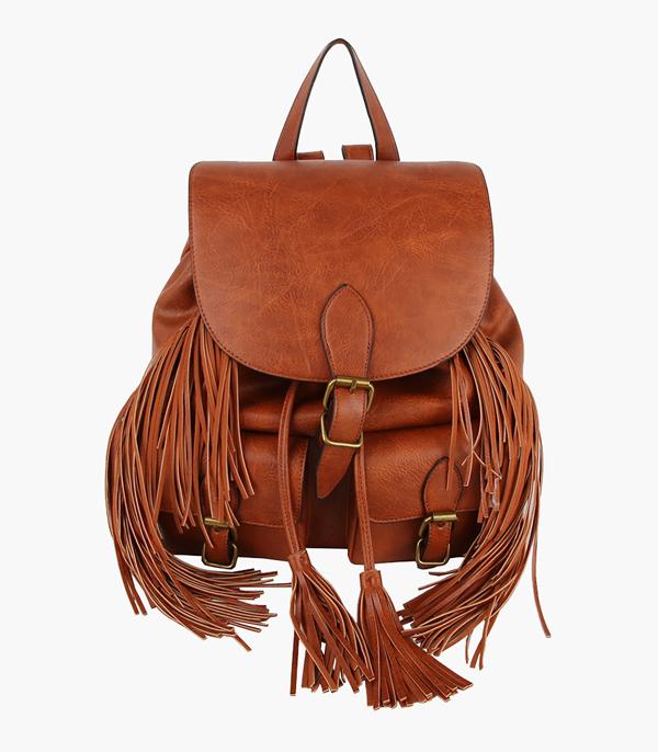 HANDBAGS :: FASHION :: Wholesale Vegan Leather Fringe Backpack