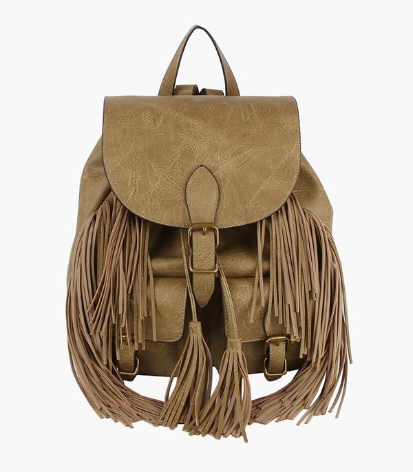 HANDBAGS :: BACKPACK l SLING BAG :: Wholesale Vegan Leather Fringe Backpack