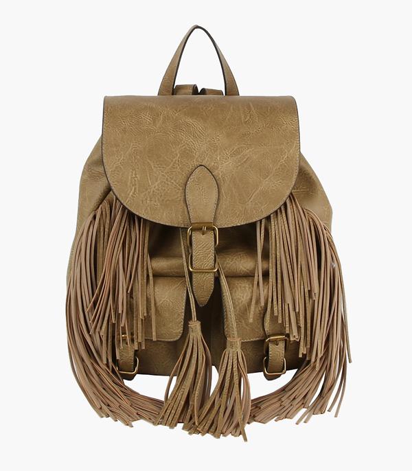 HANDBAGS :: FASHION :: Wholesale Vegan Leather Fringe Backpack