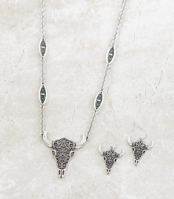 NECKLACES :: CHAIN WITH PENDANT :: Wholesale Steer Skull Pendant Necklace Set