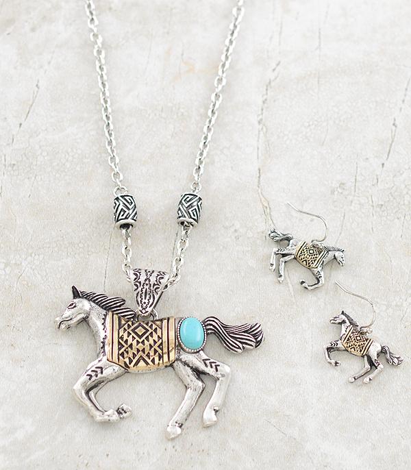NECKLACES :: CHAIN WITH PENDANT :: Wholesale Aztec Horse Pendant Necklace Set