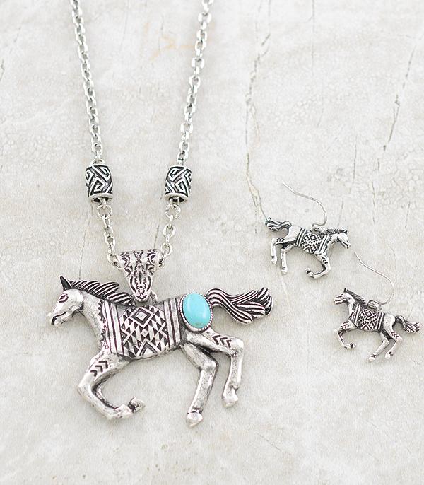 NECKLACES :: CHAIN WITH PENDANT :: Wholesale Aztec Horse Pendant Necklace Set