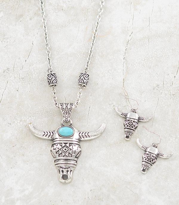 NECKLACES :: CHAIN WITH PENDANT :: Wholesale Aztec Steer Skull Necklace Set