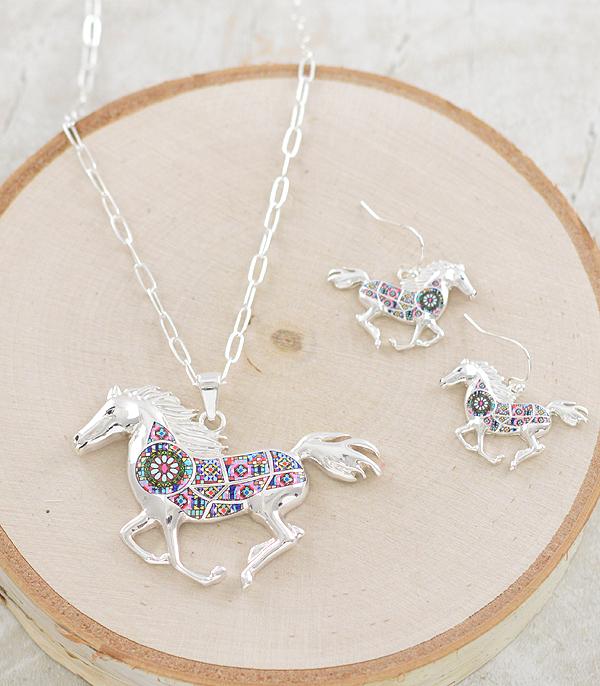 NECKLACES :: CHAIN WITH PENDANT :: Wholesale Colorful Horse Pendant Necklace Set