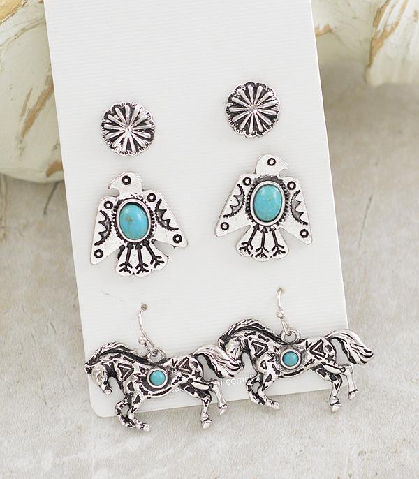 EARRINGS :: POST EARRINGS :: Wholesale Western Thunderbird Horse Set Earrings