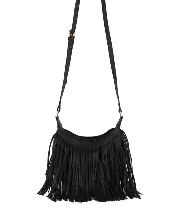 HANDBAGS :: CROSSBODY BAGS :: Wholesale Vegan Leather Boho Fringe Crossbody Bag