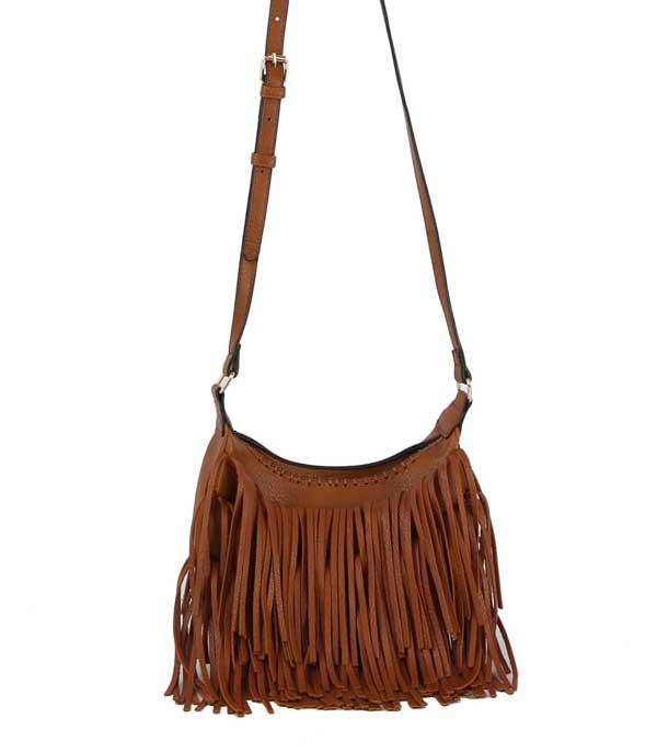 HANDBAGS :: CROSSBODY BAGS :: Wholesale Vegan Leather Boho Fringe Crossbody Bag