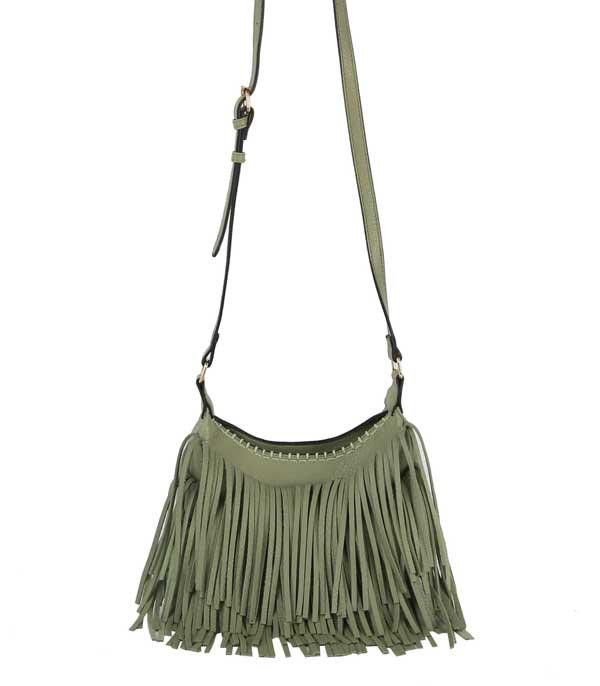 HANDBAGS :: CROSSBODY BAGS :: Wholesale Vegan Leather Boho Fringe Crossbody Bag