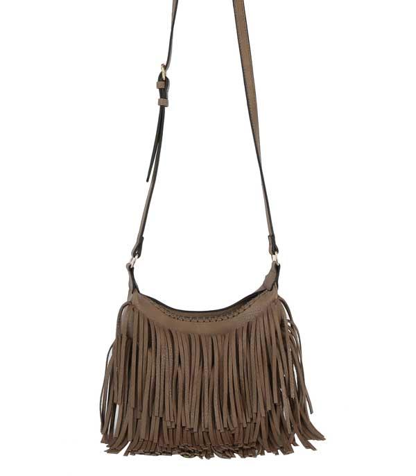 HANDBAGS :: CROSSBODY BAGS :: Wholesale Vegan Leather Boho Fringe Crossbody Bag