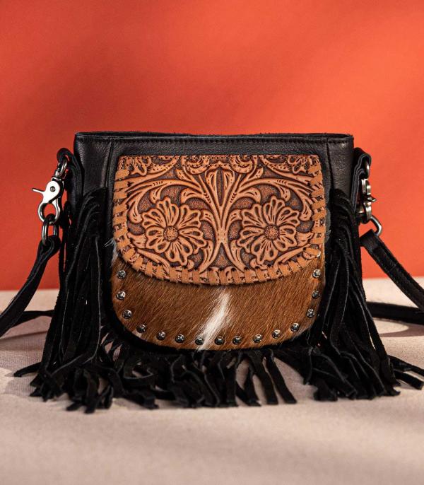 MONTANAWEST BAGS :: CROSSBODY BAGS :: Wholesale Leather Tooled Fringe Crossbody Bag