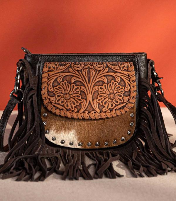 MONTANAWEST BAGS :: CROSSBODY BAGS :: Wholesale Genuine Leather Tooled Fringe Crossbody 