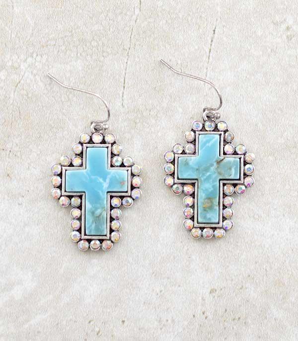 New Arrival :: Wholesale Turquoise Rhinestone Cross Earrings