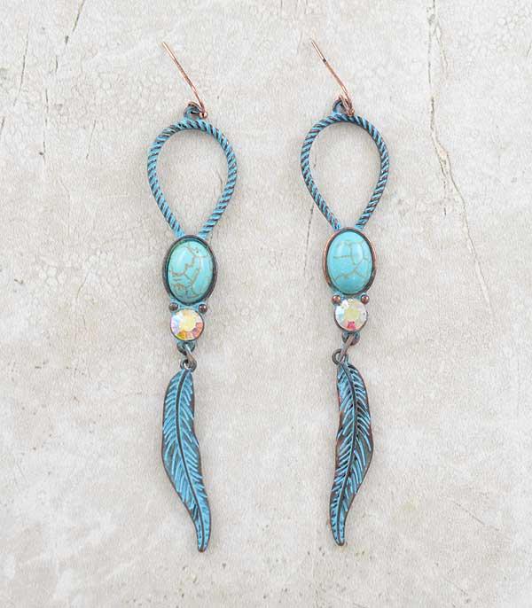 New Arrival :: Wholesale Turquoise Feather Dangle Earrings