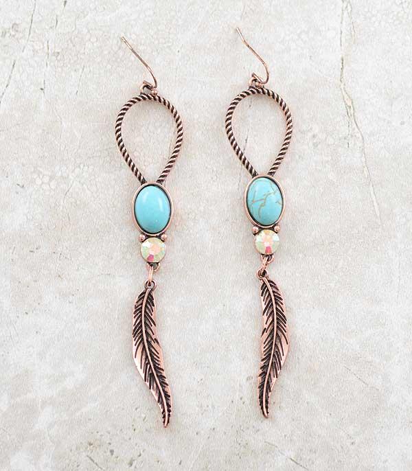 New Arrival :: Wholesale Western Turquoise Feather Earrings