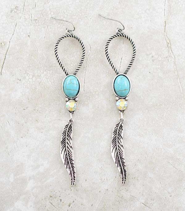 New Arrival :: Wholesale Western Turquoise Feather Earrings