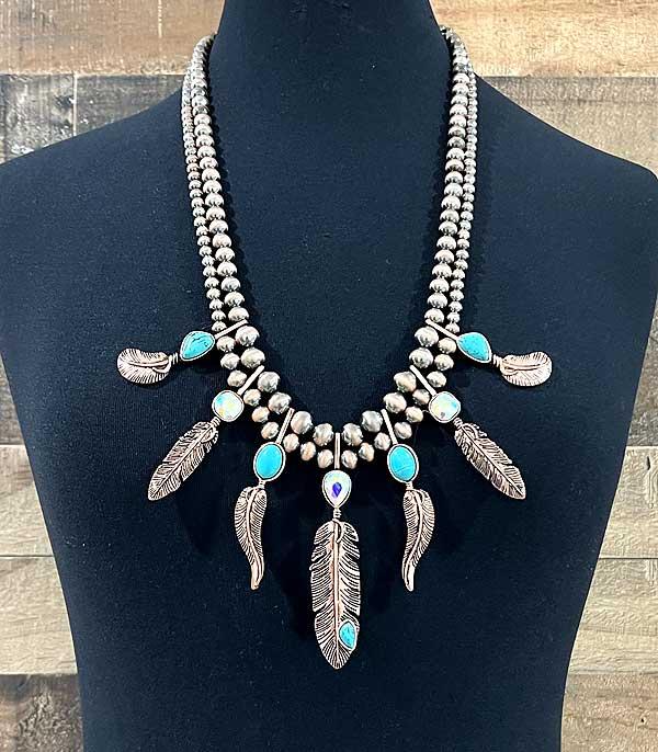 New Arrival :: Wholesale Western Turquoise Feather Necklace