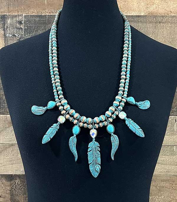 NECKLACES :: WESTERN LONG NECKLACES :: Wholesale Western Turquoise Feather Necklace