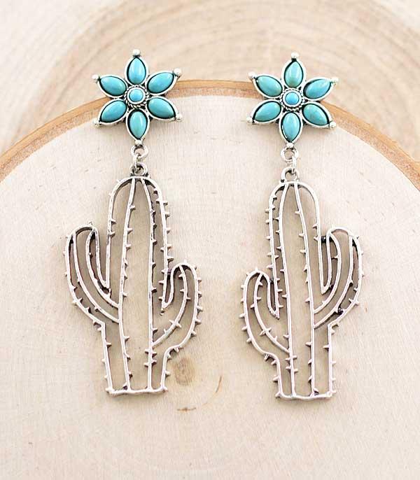 New Arrival :: Wholesale Western Turquoise Cactus Earrings