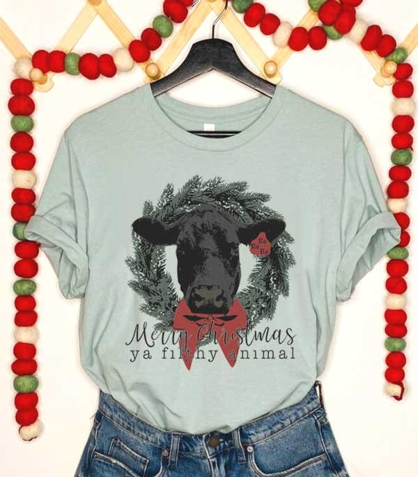<font color=GREEN>HOLIDAYS</font> :: GRAPHIC TEES :: Wholesale Bella Canvas Christmas Cow Tshirt