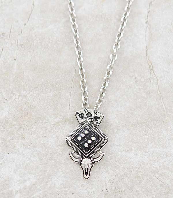NECKLACES :: CHAIN WITH PENDANT :: Wholesale Western Ace Card Steer Head Necklace