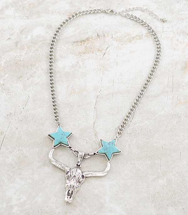 NECKLACES :: CHAIN WITH PENDANT :: Wholesale Turquoise Star Steer Head Necklace