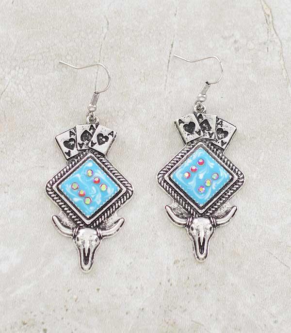 New Arrival :: Wholesale Western Ace Card Steer Head Earrings