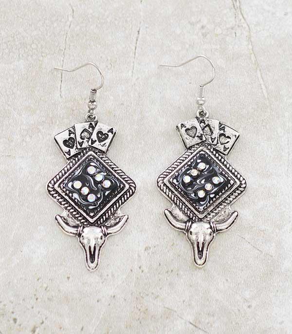 New Arrival :: Wholesale Western Ace Card Steer Head Earrings