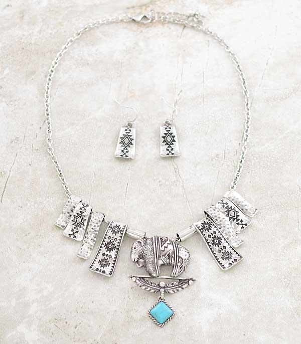 NECKLACES :: TRENDY :: Wholesale Western Aztec Buffalo Necklace Set