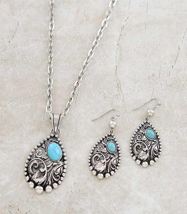 NECKLACES :: CHAIN WITH PENDANT :: Wholesale Western Turquoise Teardrop Necklace Set