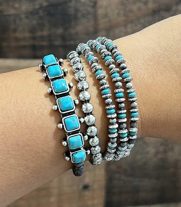BRACELETS :: STRETCH-BEAD :: Wholesale Turquoise Navajo Pearl Bead Bracelet Set