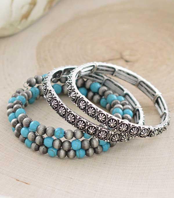 BRACELETS :: STRETCH-BEAD :: Wholesale Turquoise Navajo Pearl Bracelet Set